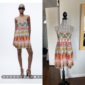 Large Viral Zara Boho Embroidered Babydoll Summer Open Back Dress.